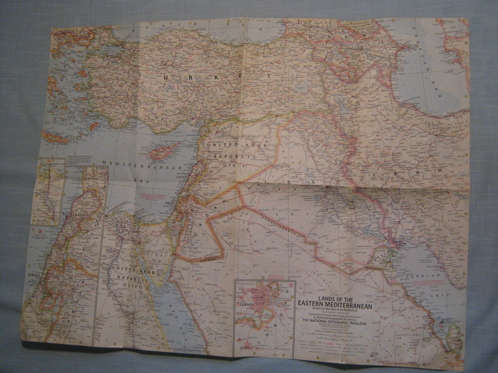 VINTAGE LANDS OF THE EASTERN MEDITERRANEAN  MAP National Geographic January 1959