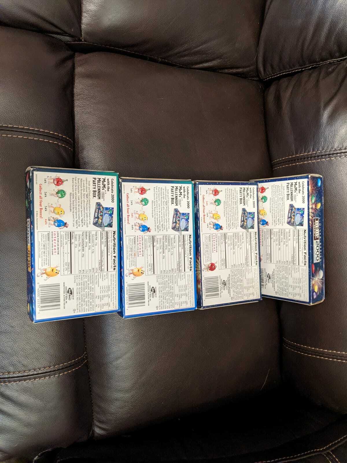 RARE Full Set M & M\'s MILLENIUM PARTY BOX  Empty  UNFOLDED 2000 candy (VG) 1-4