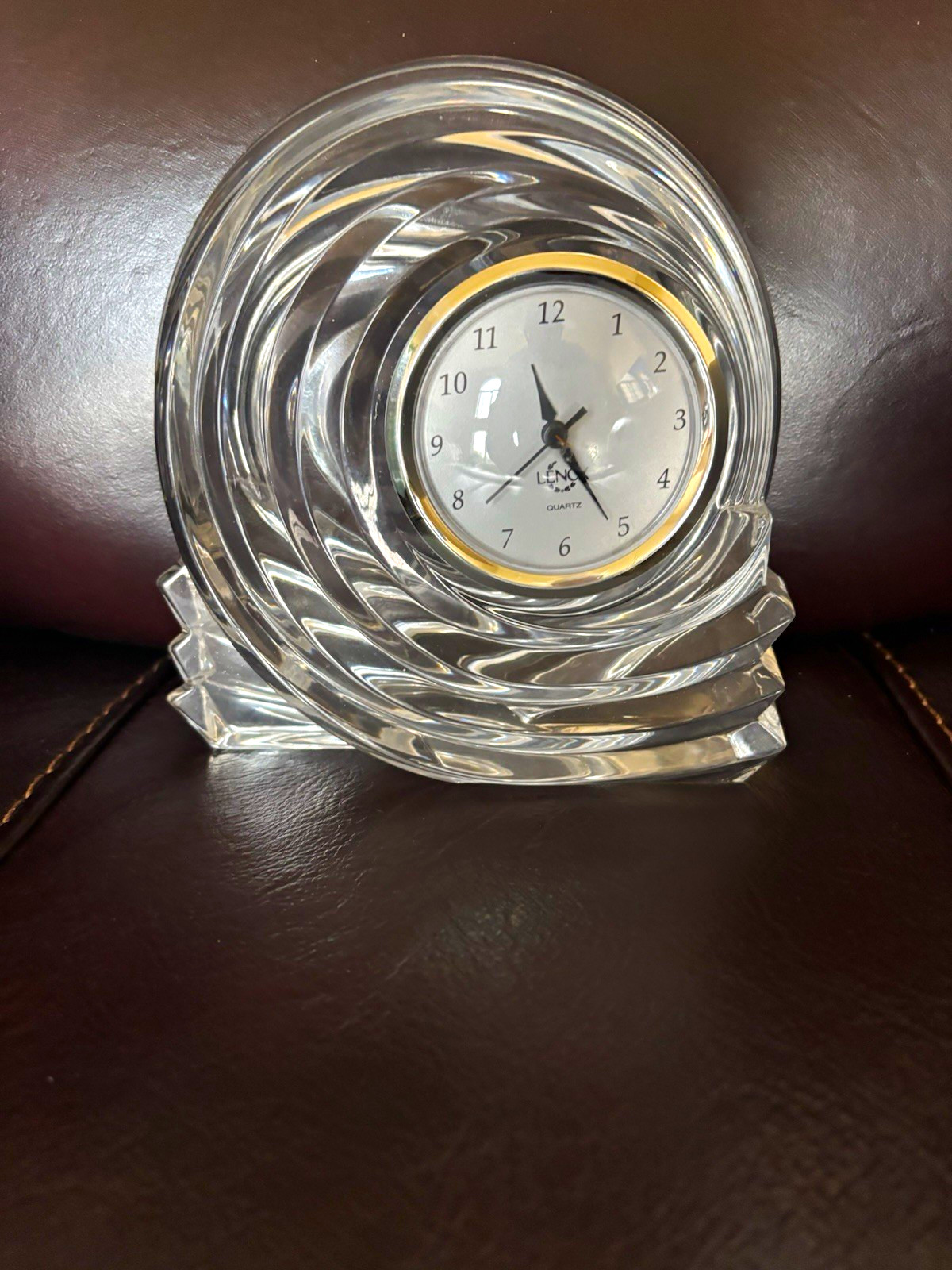 Lenox Clear Crystal Swirl Desk Clock Quartz Analog Round Arabic Numerals