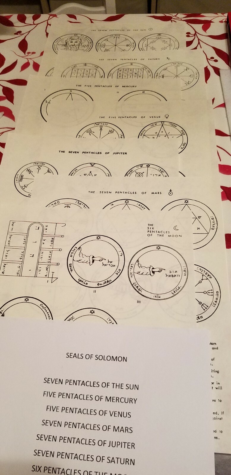 SEALS OF SOLOMON 7 Planetary Pages on PARCHMENT PAPER -Pentacles of Sun +6 more
