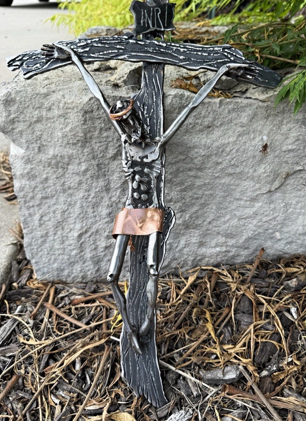 RARE David Belitz Signed Brutalist Metal Crucifix Wall Sculpture - John 12:32-33
