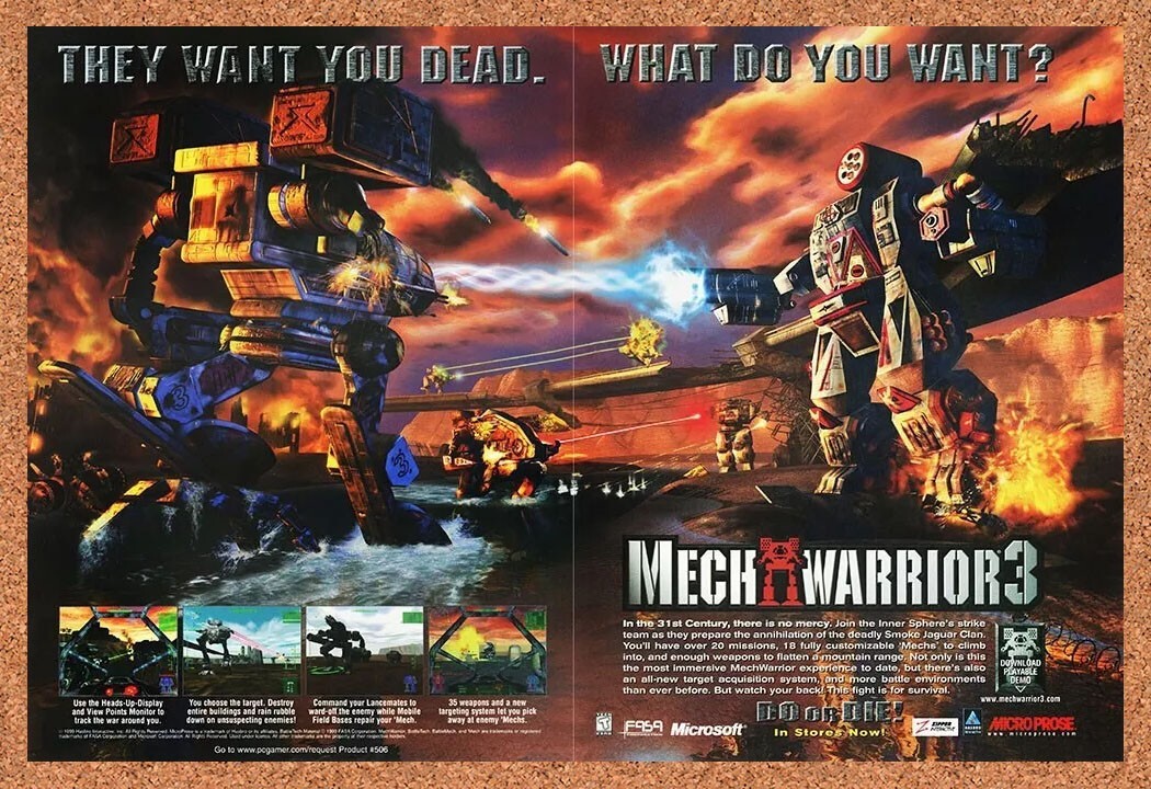 1999 MechWarrior 3 PC Original Advertisement / Retro Promo v3