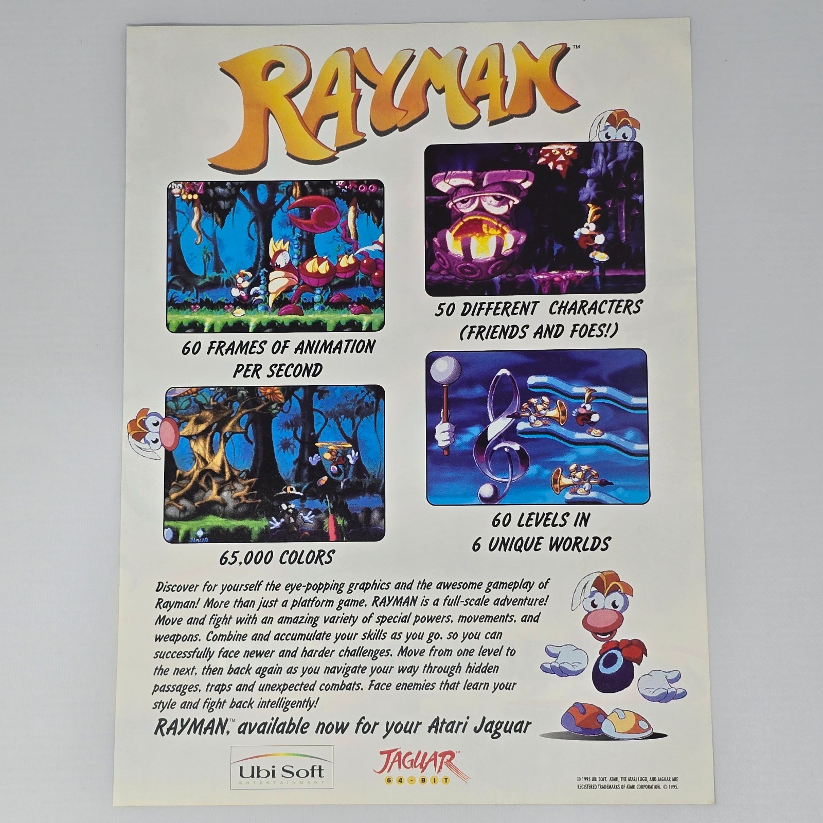 Rayman Atari Jaguar Available Now Print Ad/Poster Promo Art