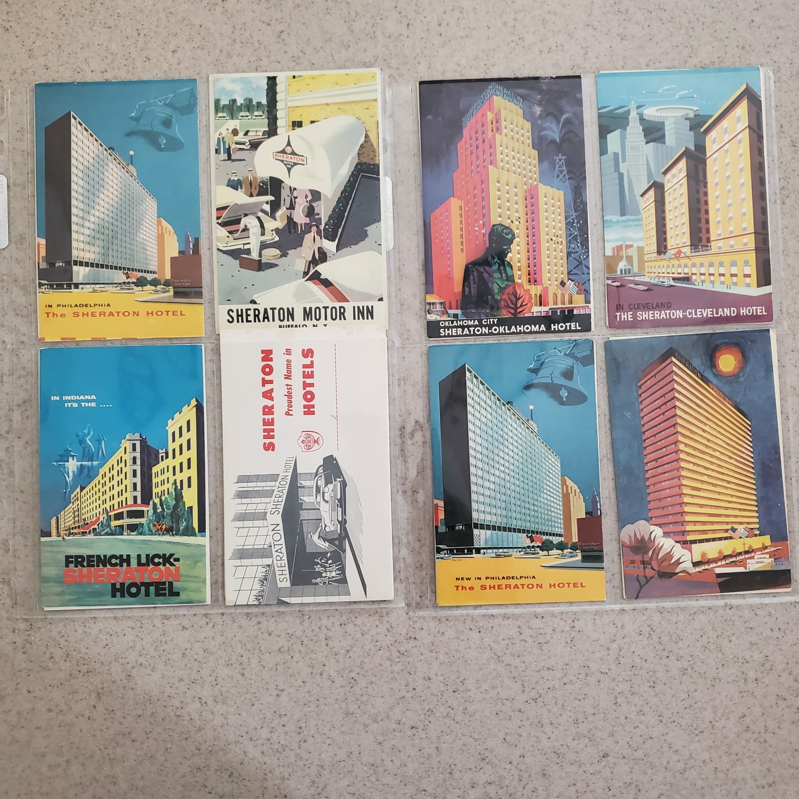 VTG Sheraton Hotel Postcards Lot of 16 Mid Century Skyscraper Advertising Art