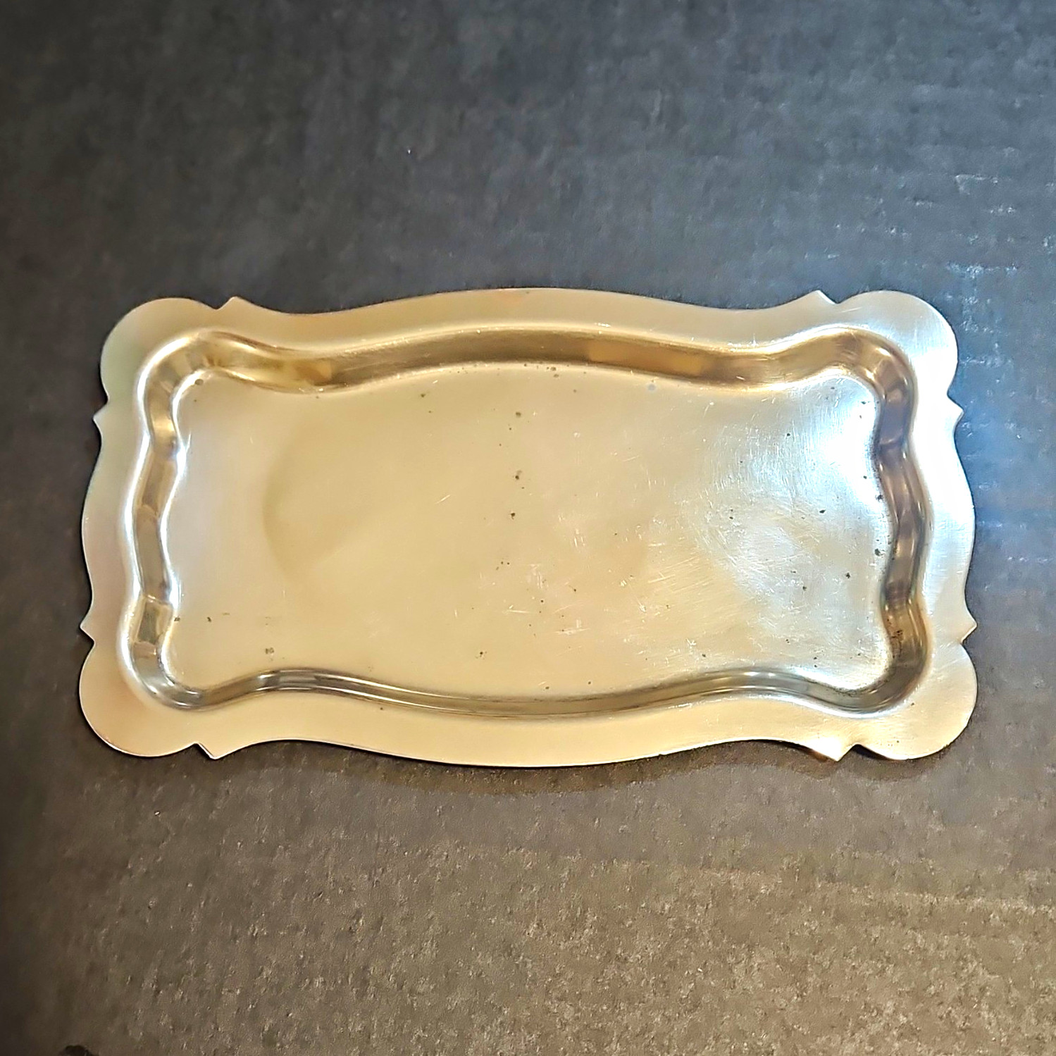 Vintage Jennings Brothers Minuet Pewter Tray Scalloped Trinket Dish 8x5 JB NY