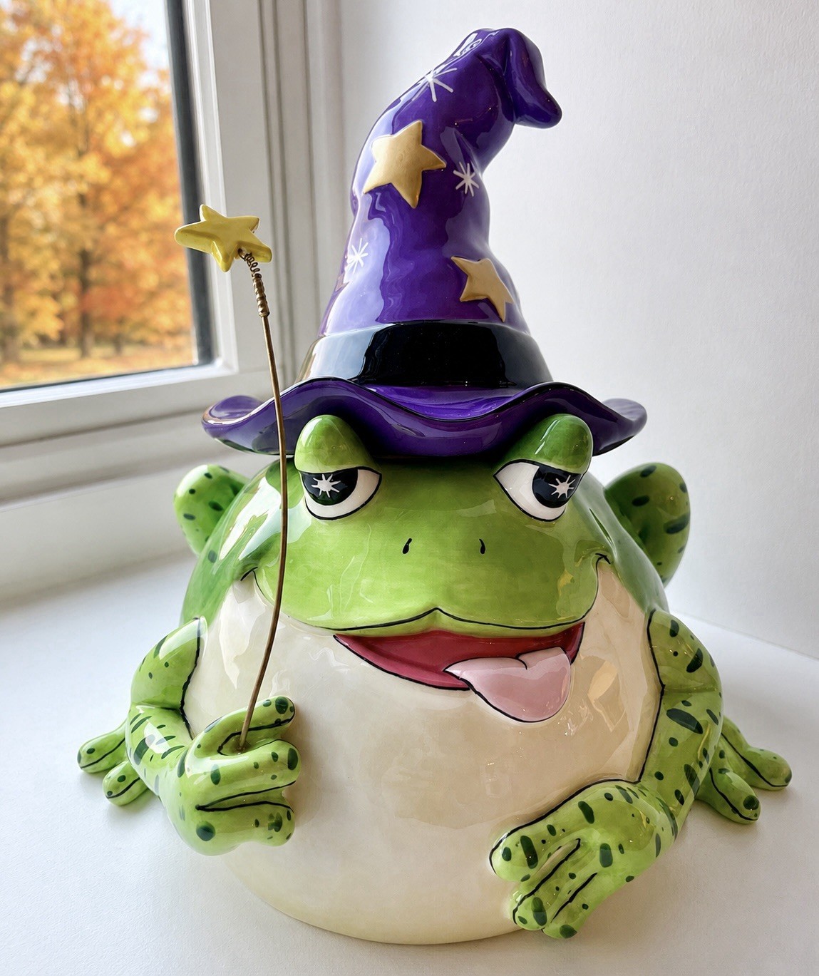 Rare Fitz and Floyd Spell Bound Frog Wizard Cookie Jar with Lid, Excellent 