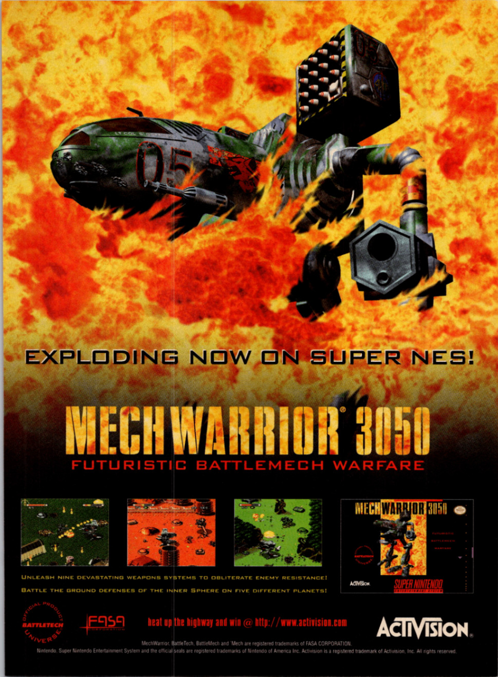 Activision MechWarrior 3050 Super NES Print Ad Vintage 1994 Magazine Poster