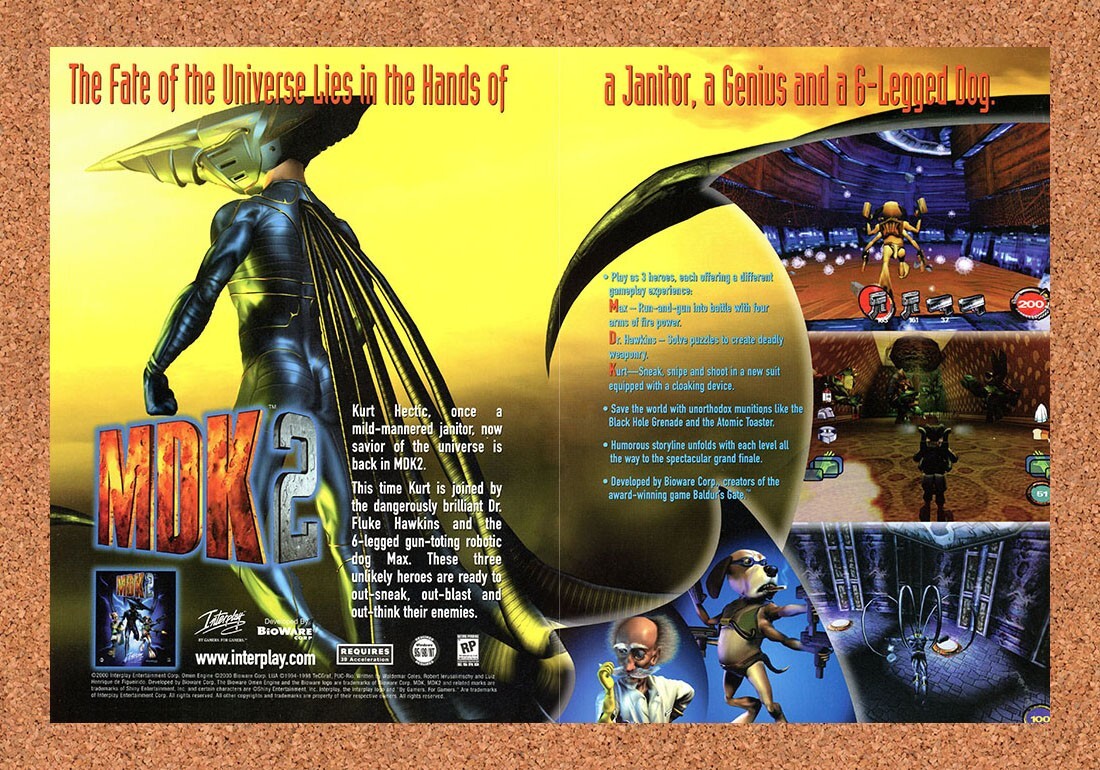 MDK 2 PC Original 2001 Vintage Ad - BioWare Shooter Video Game Display Promo