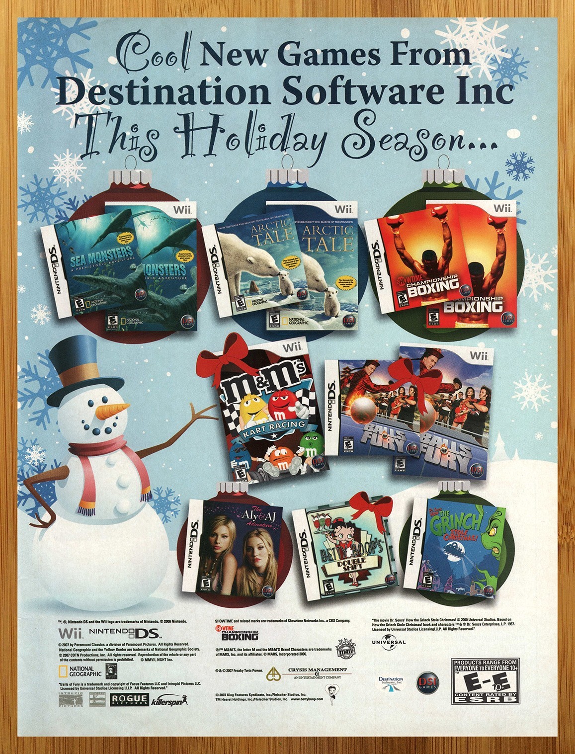 2007 Arctic Tale/M&M's Kart Racing/Balls of Fury Nintendo Wii DS Print Ad/Poster