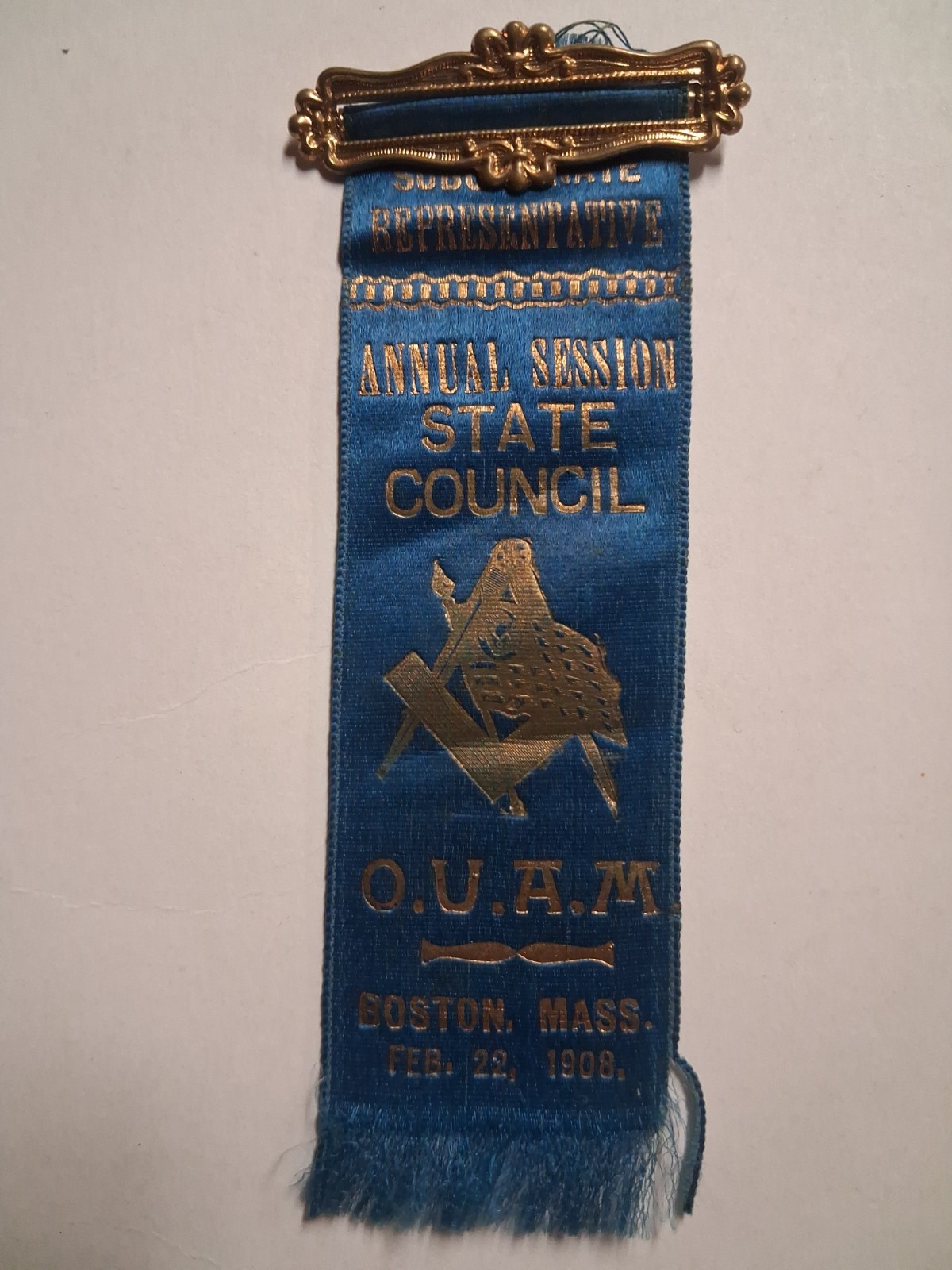 1908 OAUM Order American Mechanics Feb 22 BOSTON Annual State Session RIBBON