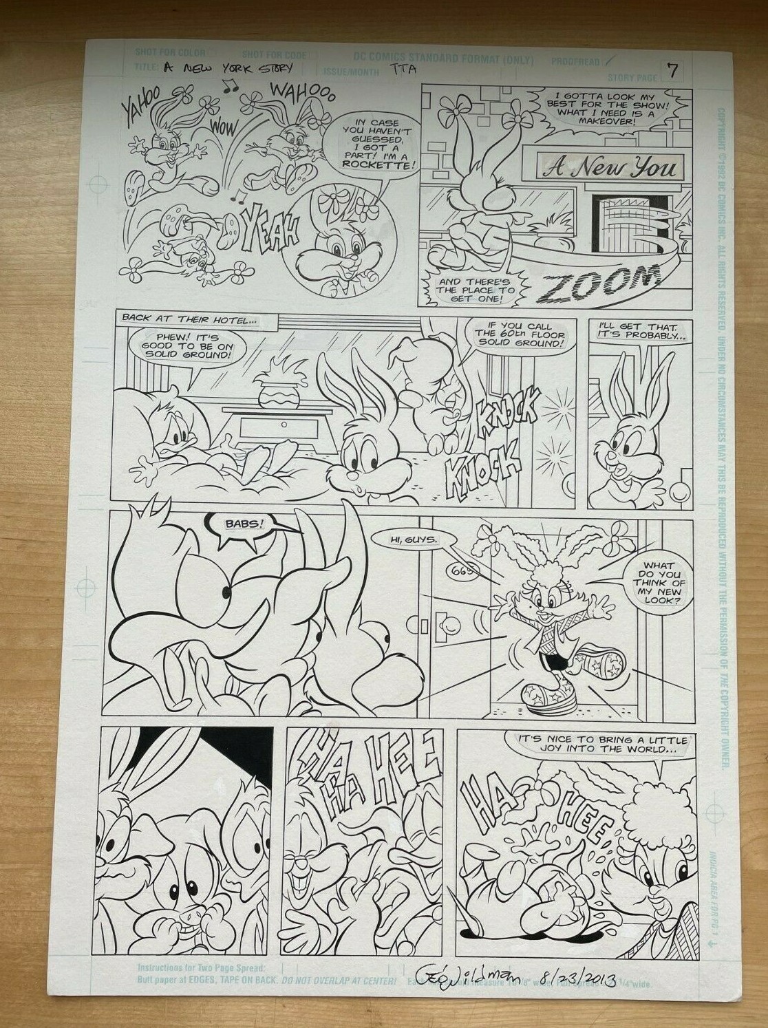 TINY TOONS original comic art BUSTER BABS NEW YORK MAKEOVER ROCKETTE 1993