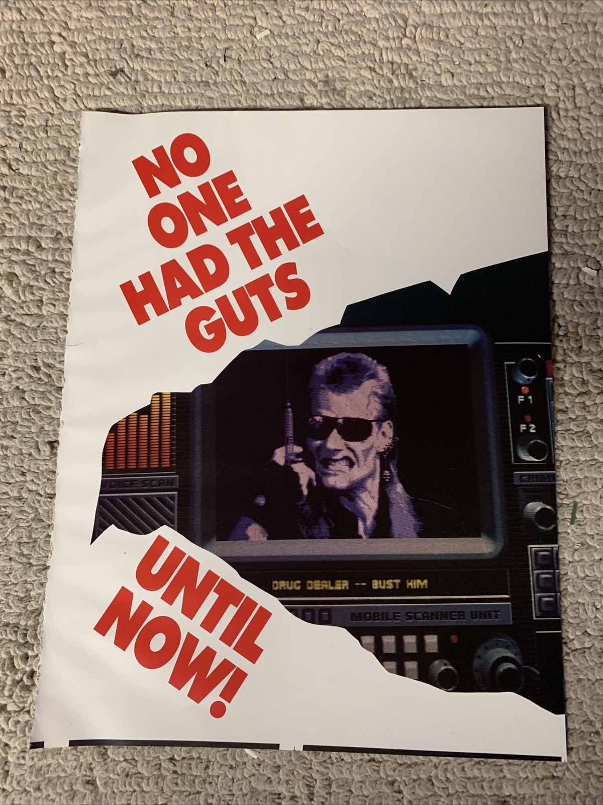 Original 1988 ad 2 Sides 11- 8.5\'\' Narc Williams ARCADE video  GAME FLYER