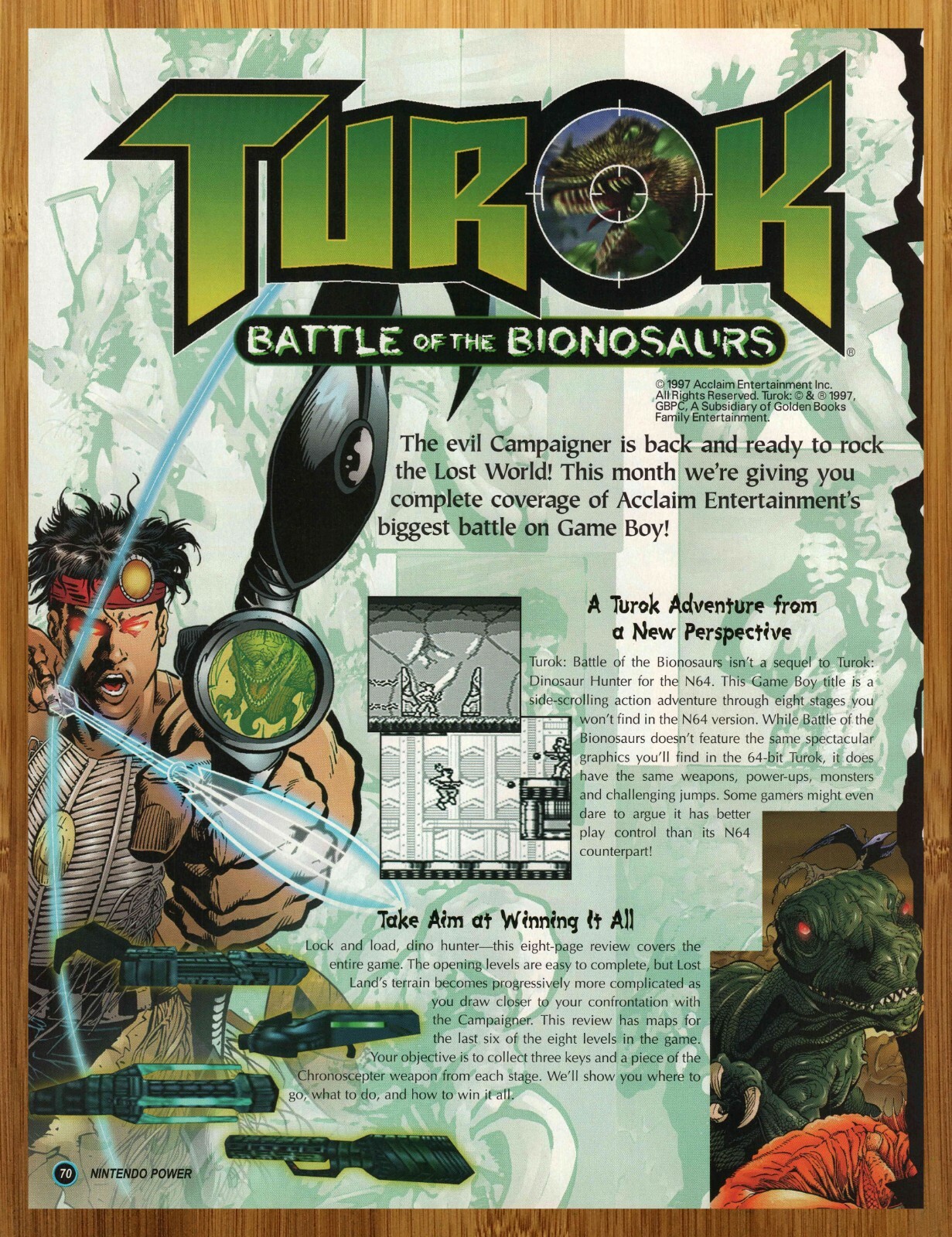1998 Turok: Battle of the Bionosaurs Game Boy Print Ad/Poster Page Authentic Art