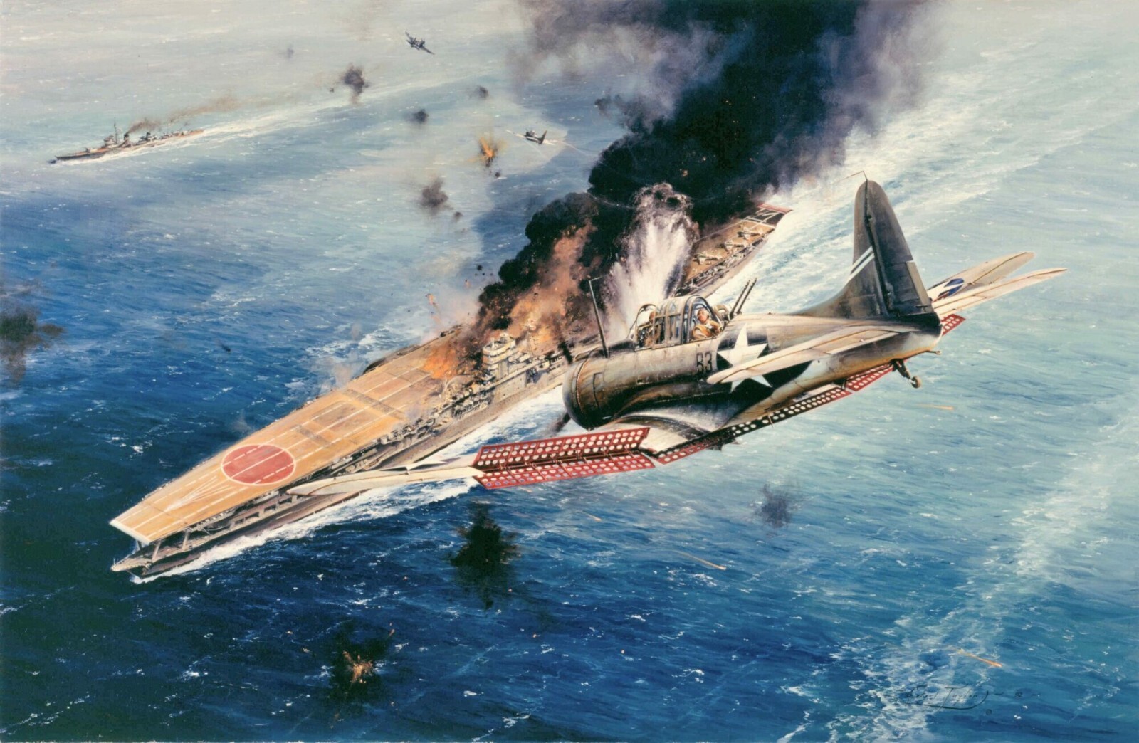 Strike Against the Akagi by Robert Taylor signed by six Midway Dauntless Pilots