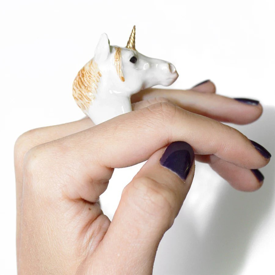 Nach Bijoux Unicorn Handpainted Porcelain Ring France Rare Small 5.5 to 6 NIB