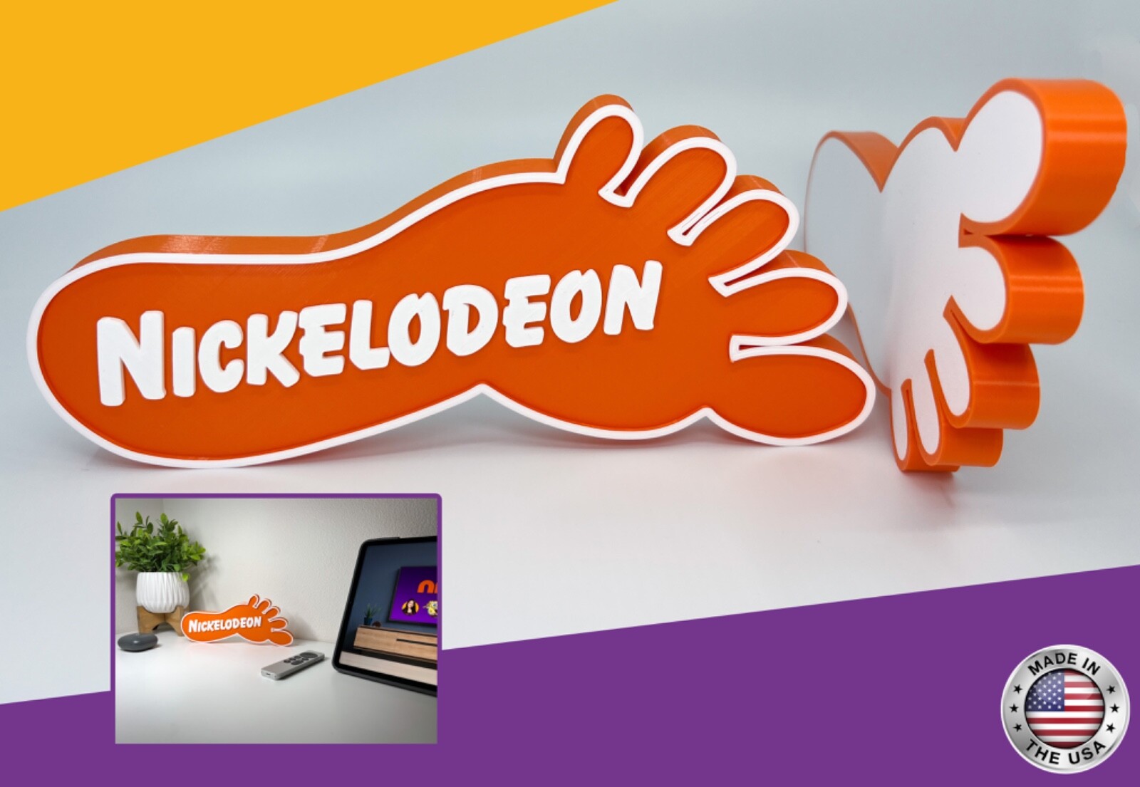 Nickelodeon Foot Logo Sign 90s Retro Nostalgia Kids Room Decor