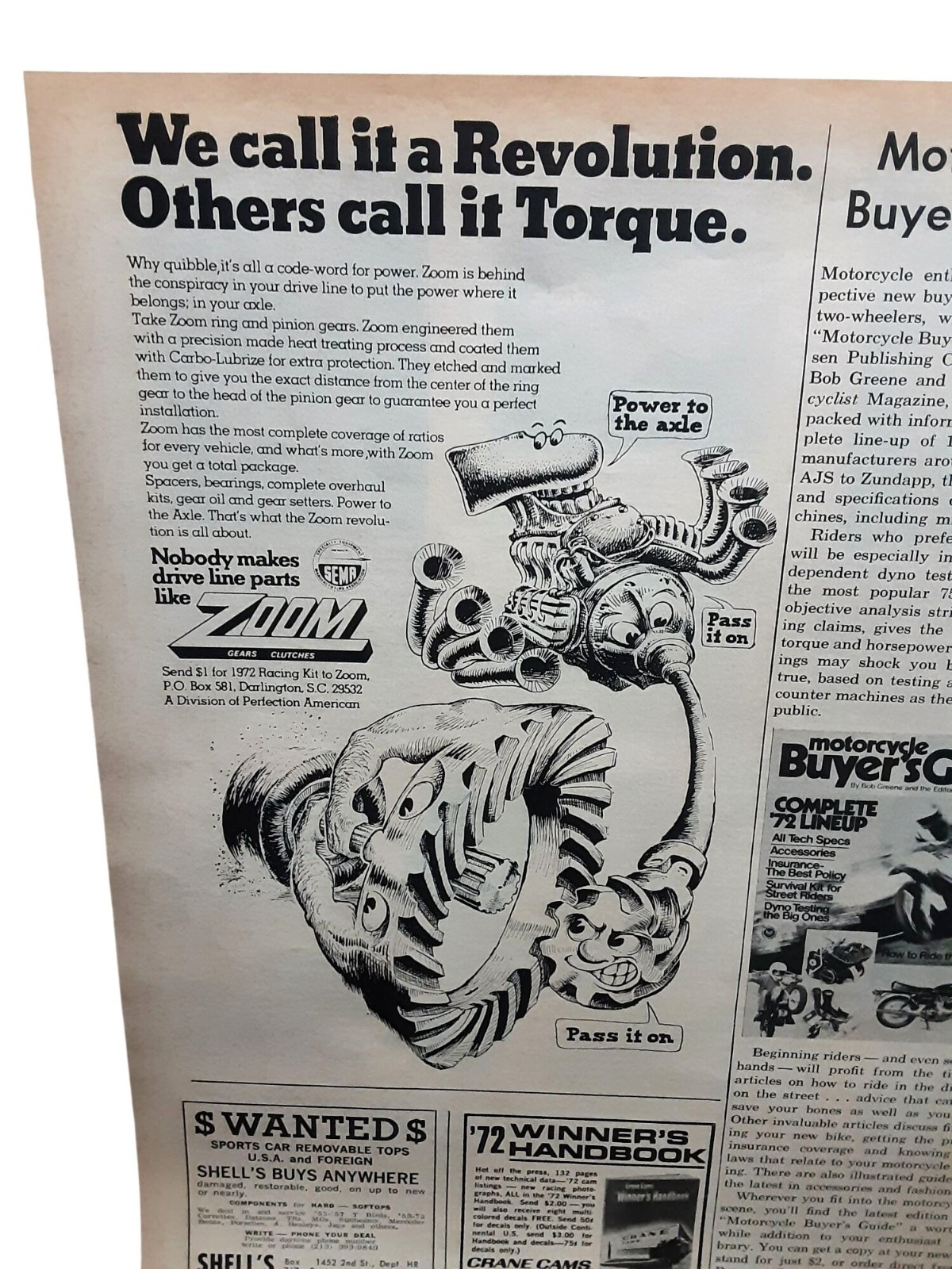 1972 Zoom Gears Vintage Print Ad Torque Drivetrain Racing Parts