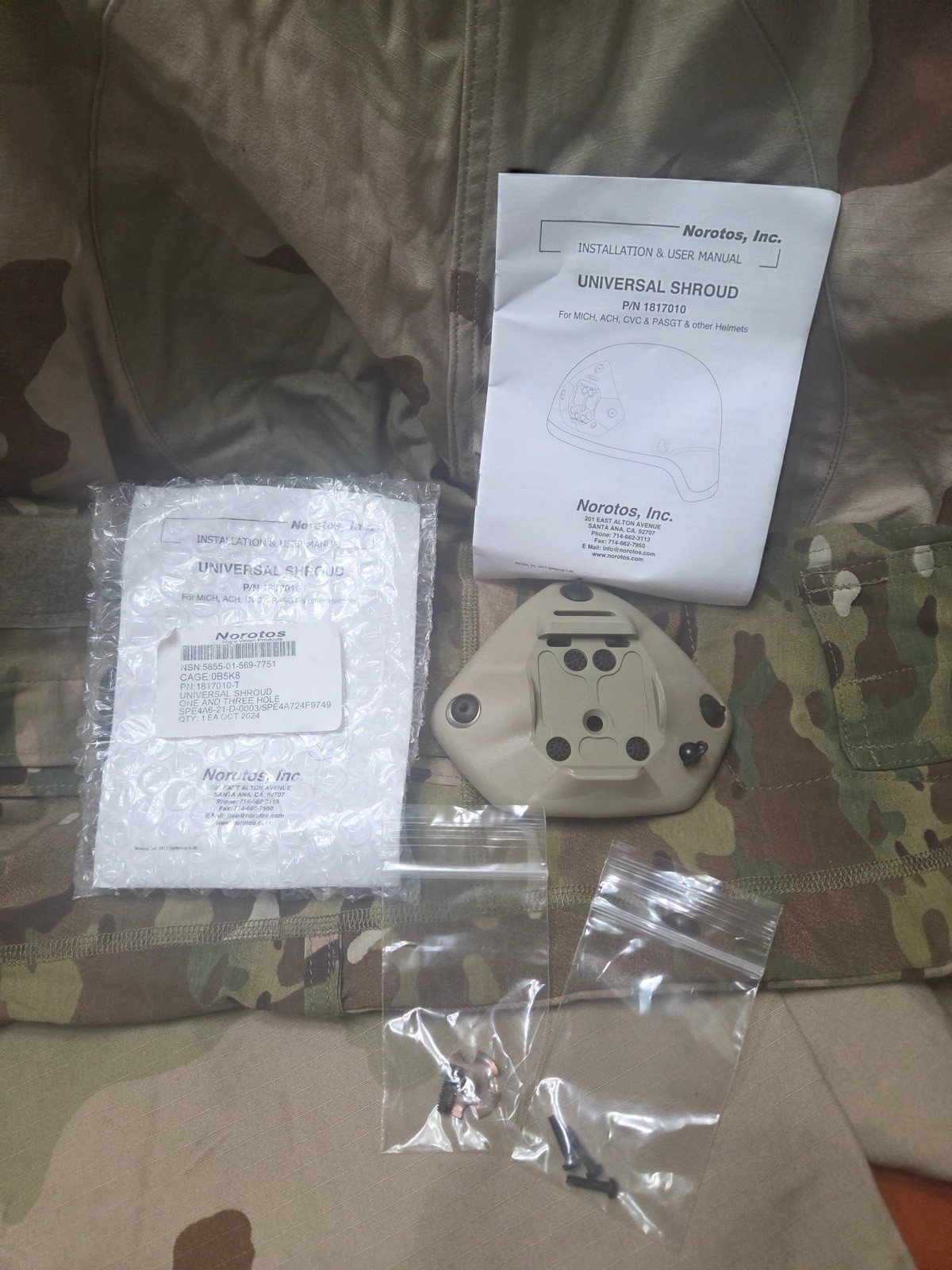 New Universal Norotos Shroud Helmet NVG Mount 1 Hole 3 Hole P/N 1817010-T 