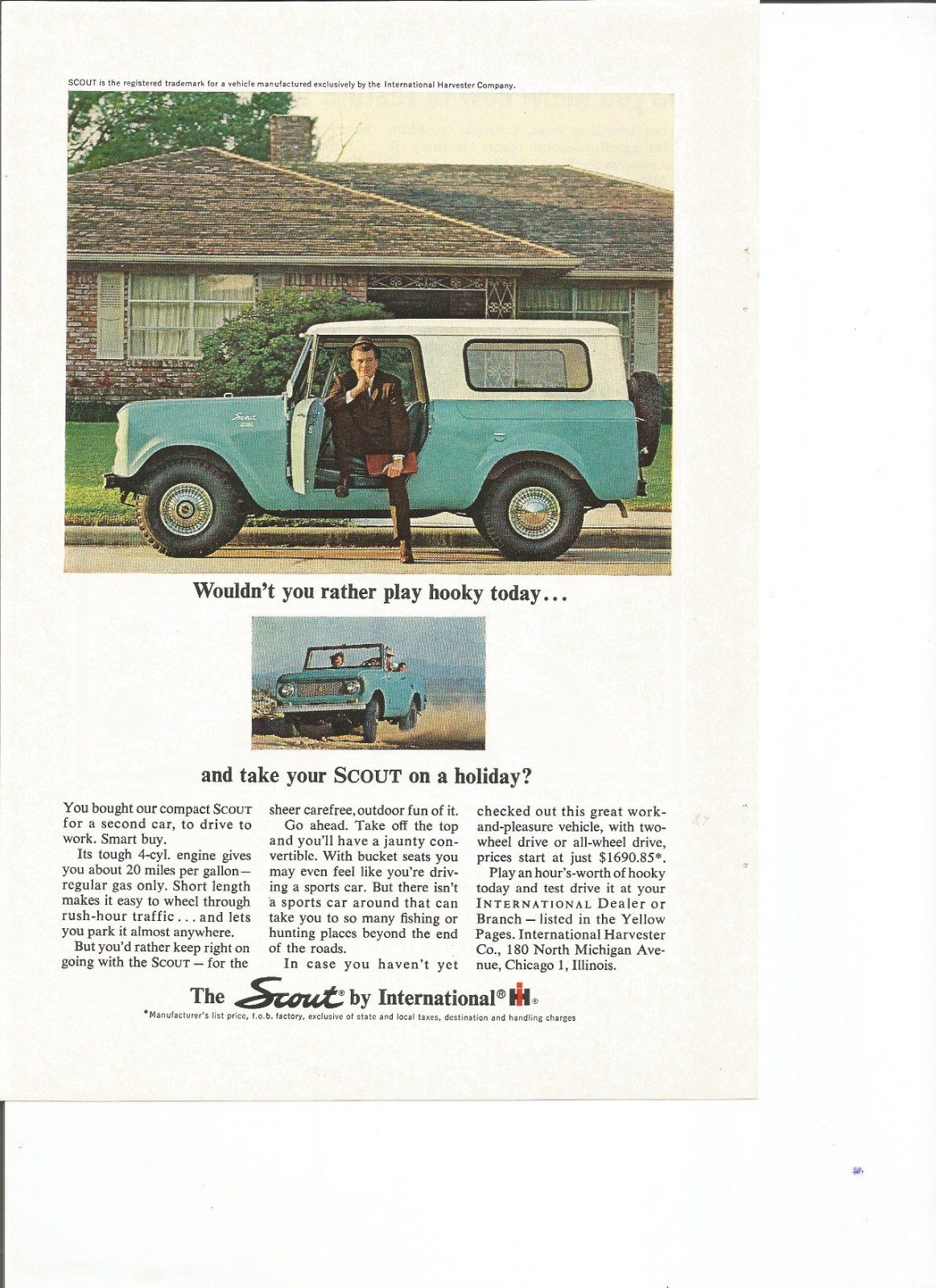 Original 1964 IH International Harvester Scout Vintage Print Ad