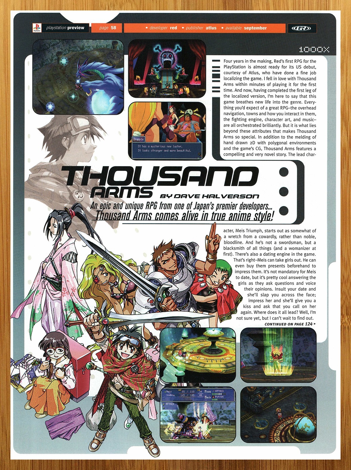 1999 Thousand Arms Playstation 1 PS1 PREVIEW Print Ad/Poster RPG Game Promo Art