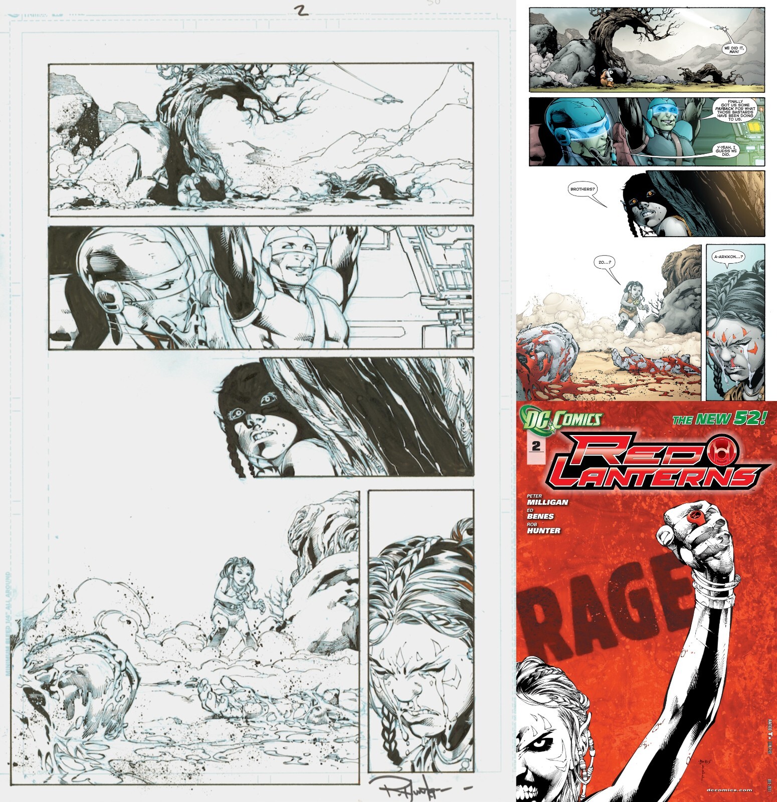 Signed Red Lanterns #2 Art Page Ed Benes Bluelines Over Original Rob Hunter Inks