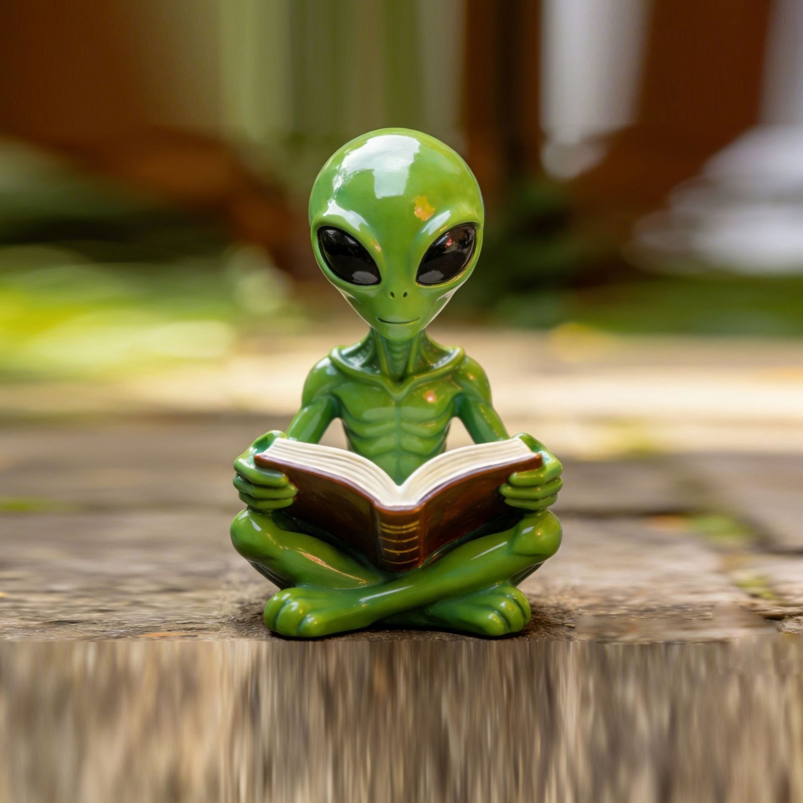 3D Alien Reading Book Statue Figurine Halloween Desk Office Figure Decorations