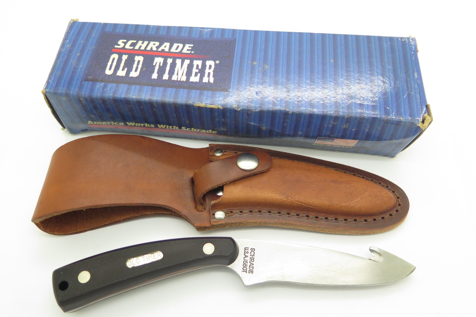 Vintage Schrade Old Timer 158OT Delrin Fixed Blade Guthook Hunting Knife