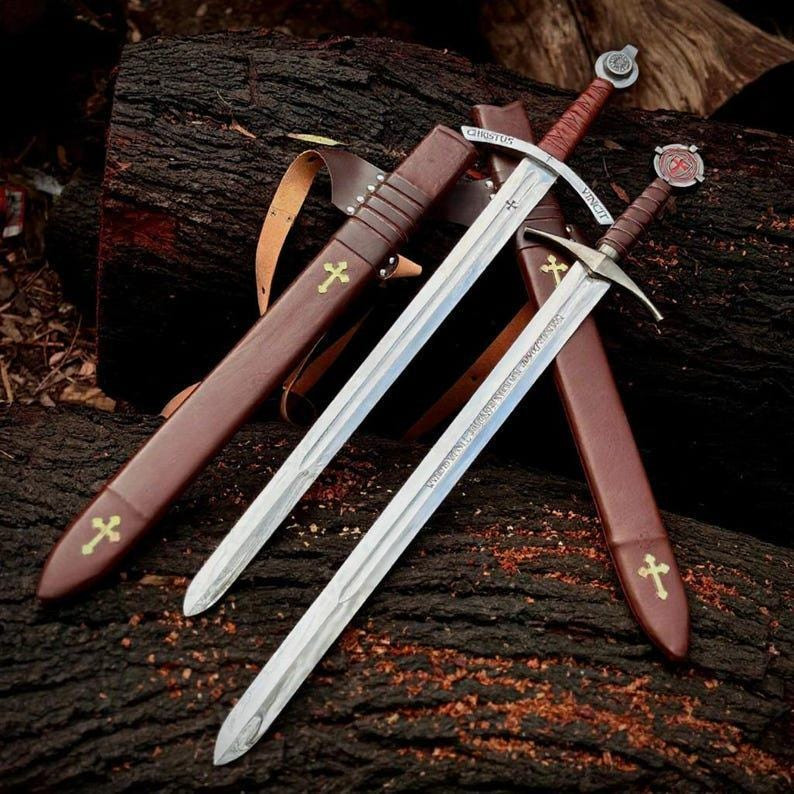 Pair Of 2 Forged High Carbon Steel Faith keeper Knights Templar Sword Medieval