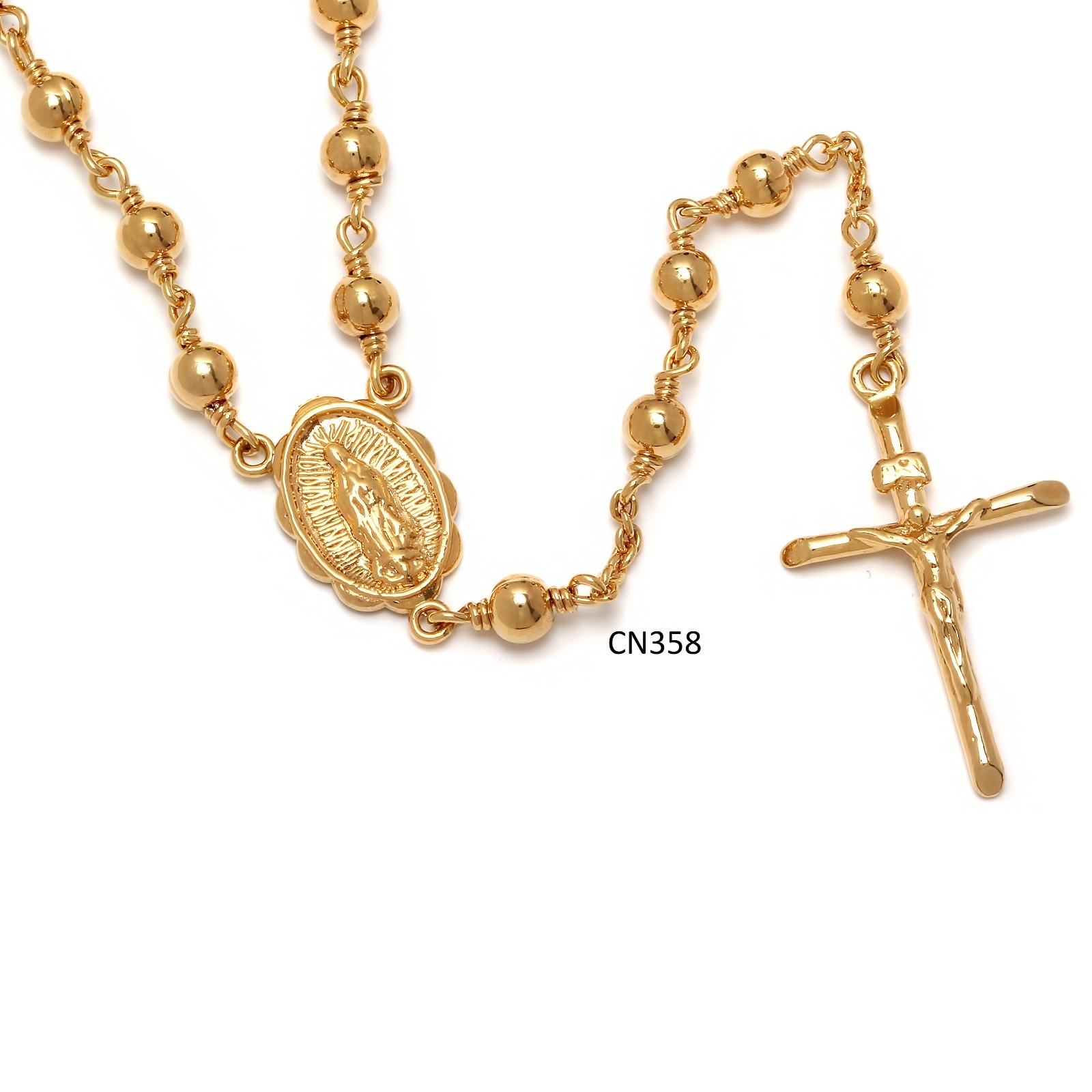 Gold Plated Rosary Necklace  Our Lady of Guadalupe  All Gold Beads  Handmade