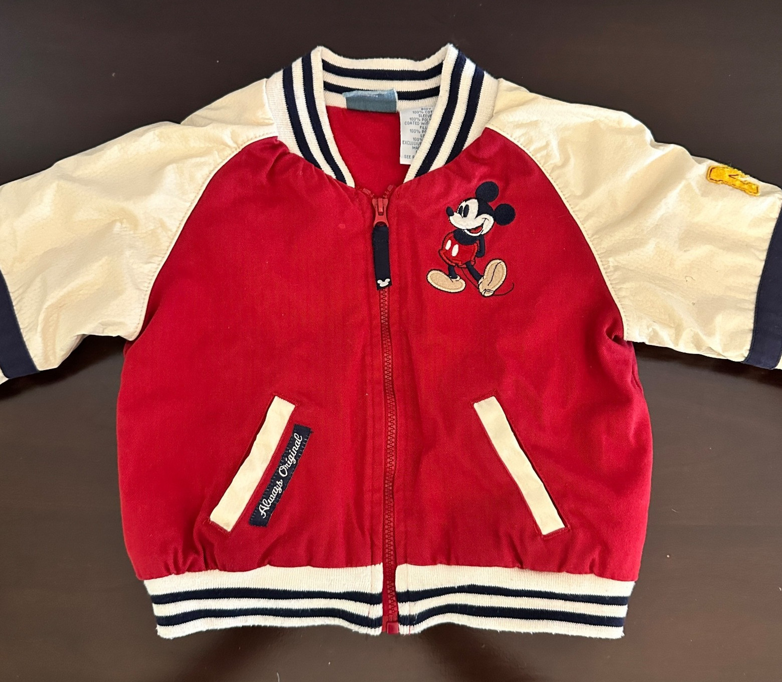 VTG 80s Disney Mickey Mouse Bomber Jacket Size 12M Red Cream