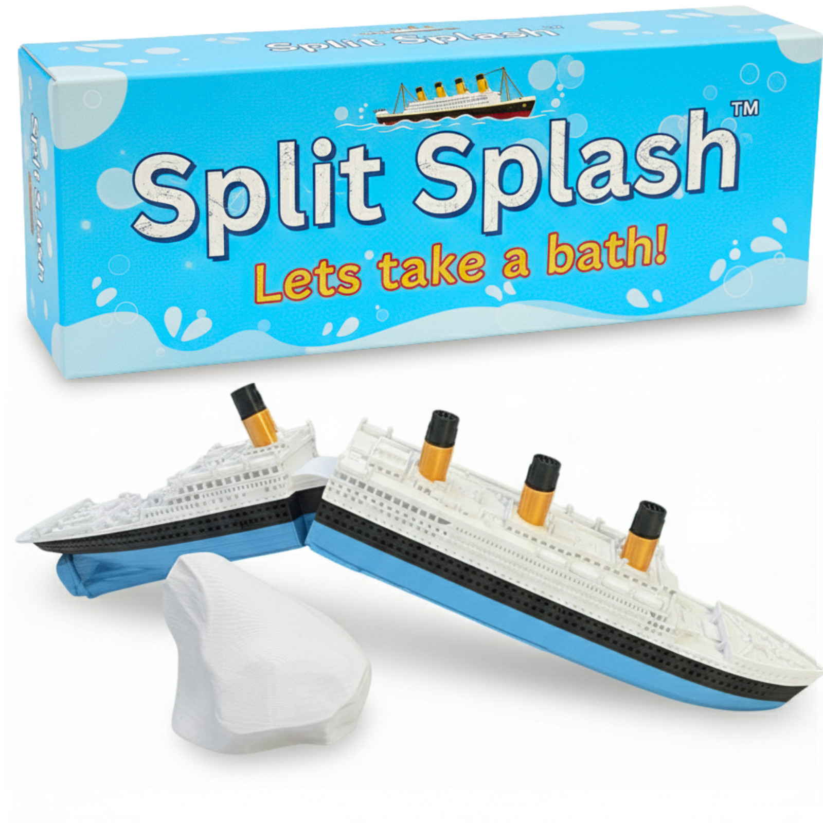 SplitSplash™ Realistic Split in half Titanic Bath Toy and Pool Toy Blue