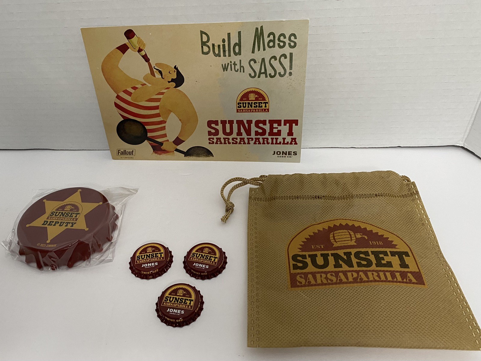 Fallout Sunset Sarsaparilla Deputy Bottle Opener Magnet with Bag, 3 Caps & Card