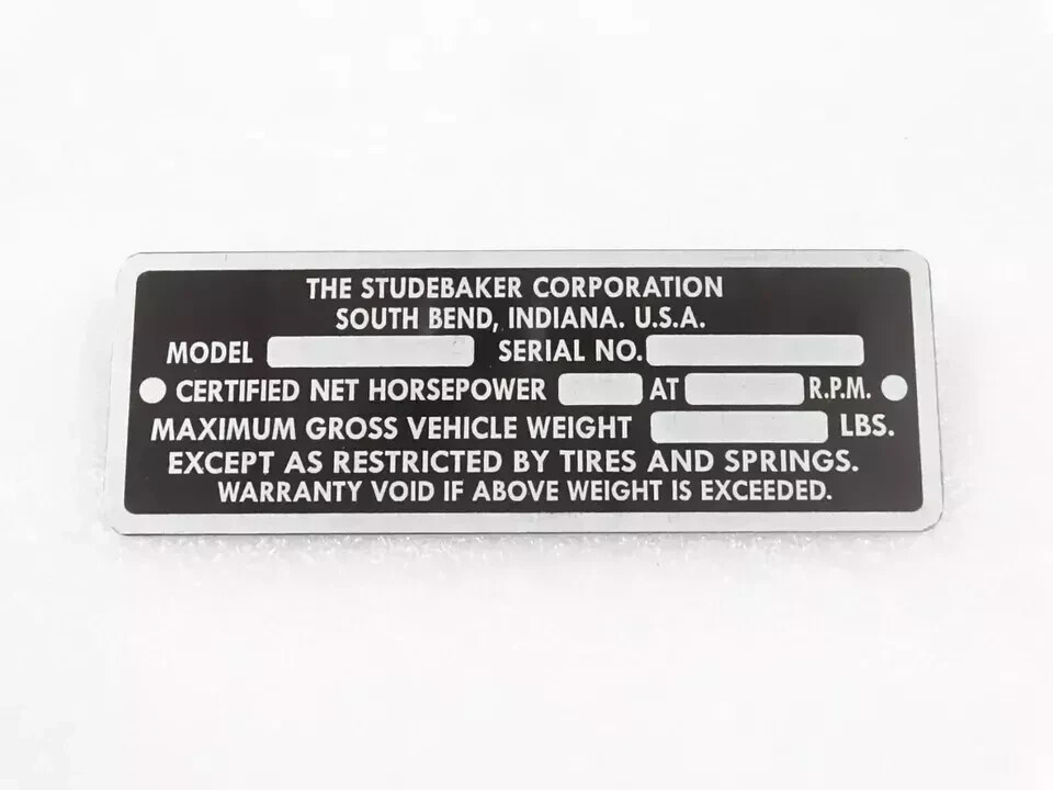 DATA PLATE VINTAGE STUDEBAKER MODEL 1946-49 |Fit For