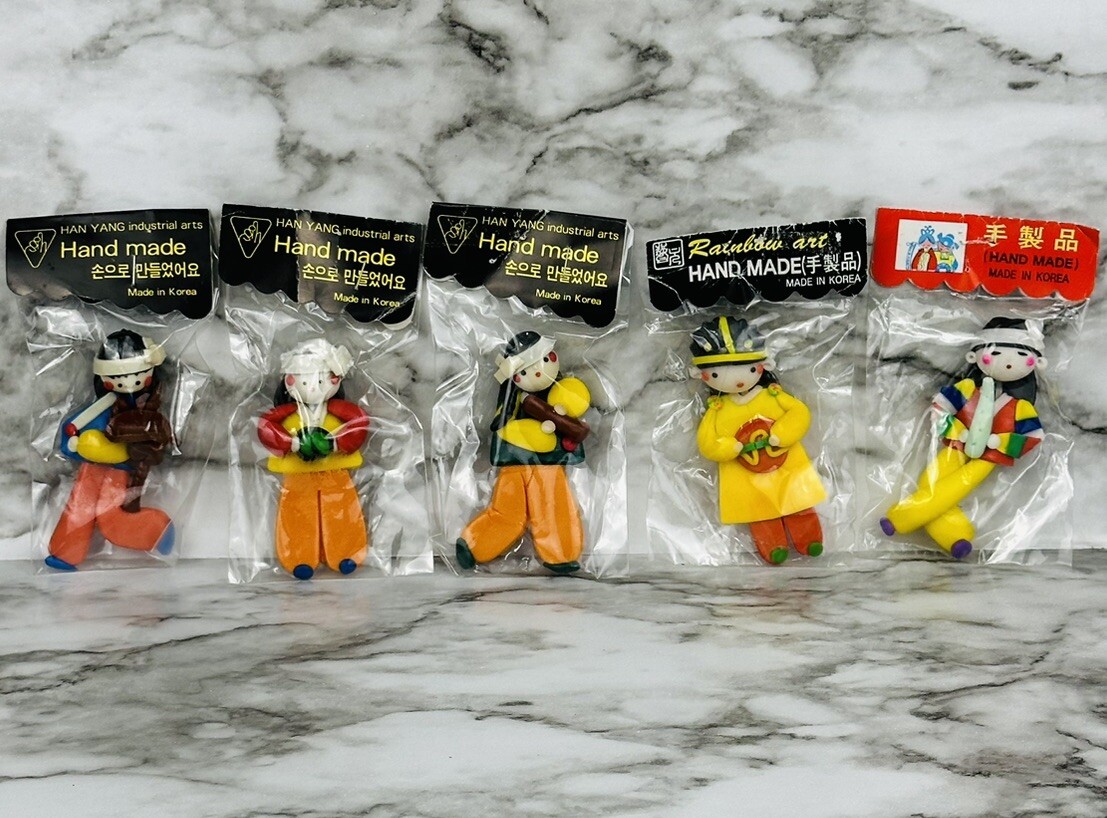 Korean Hand Made Refrigerator Magnets Lot of 5 Novelty Rubber People Figures NEW