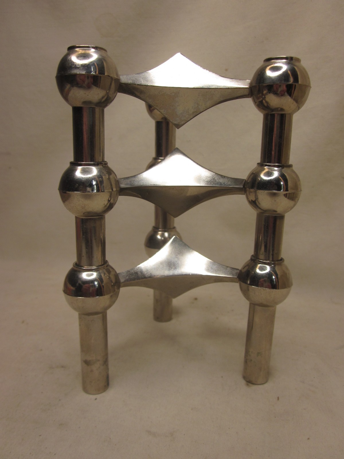 vintage Candle Holders MCM art modular 3 piece Fritz Nagel holder chrome set