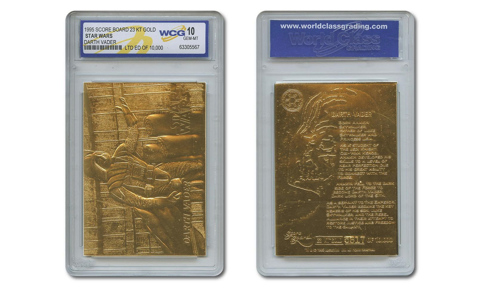 1995 Star Wars DARTH VADER Original 23KT Gold Card - Graded GEM MINT 10