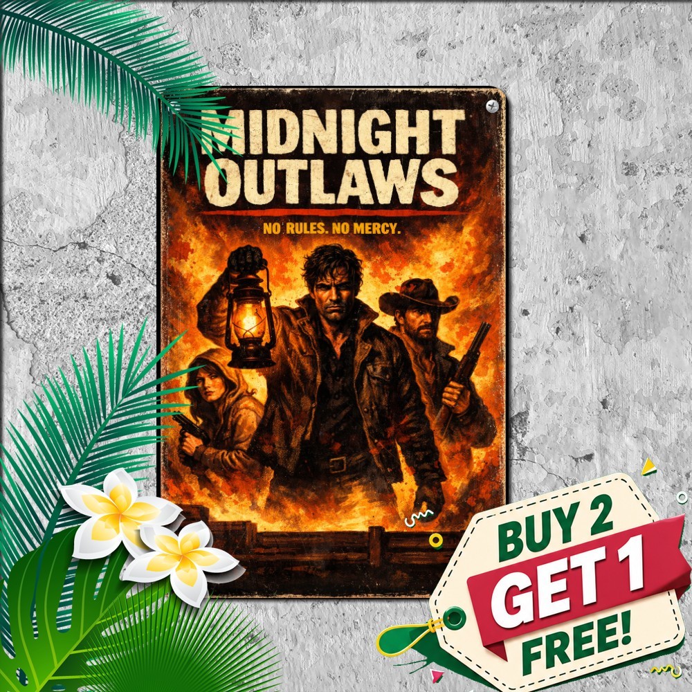 Midnight Highway Outlaws Action Thriller Cinema Art Plaque Metal Tin Sign