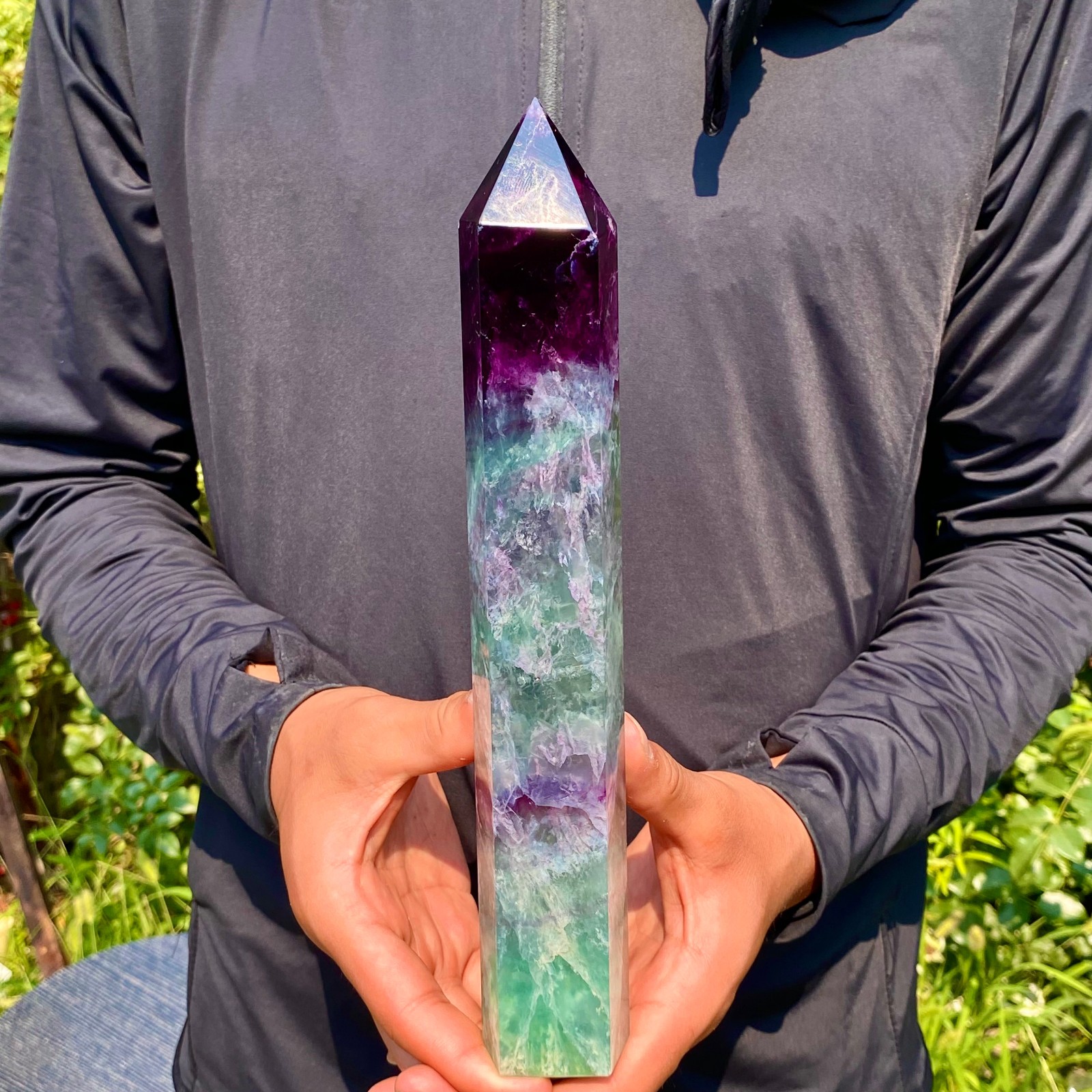 2.4LB  Natural unique colored fluorite pillar quartz crystal sample