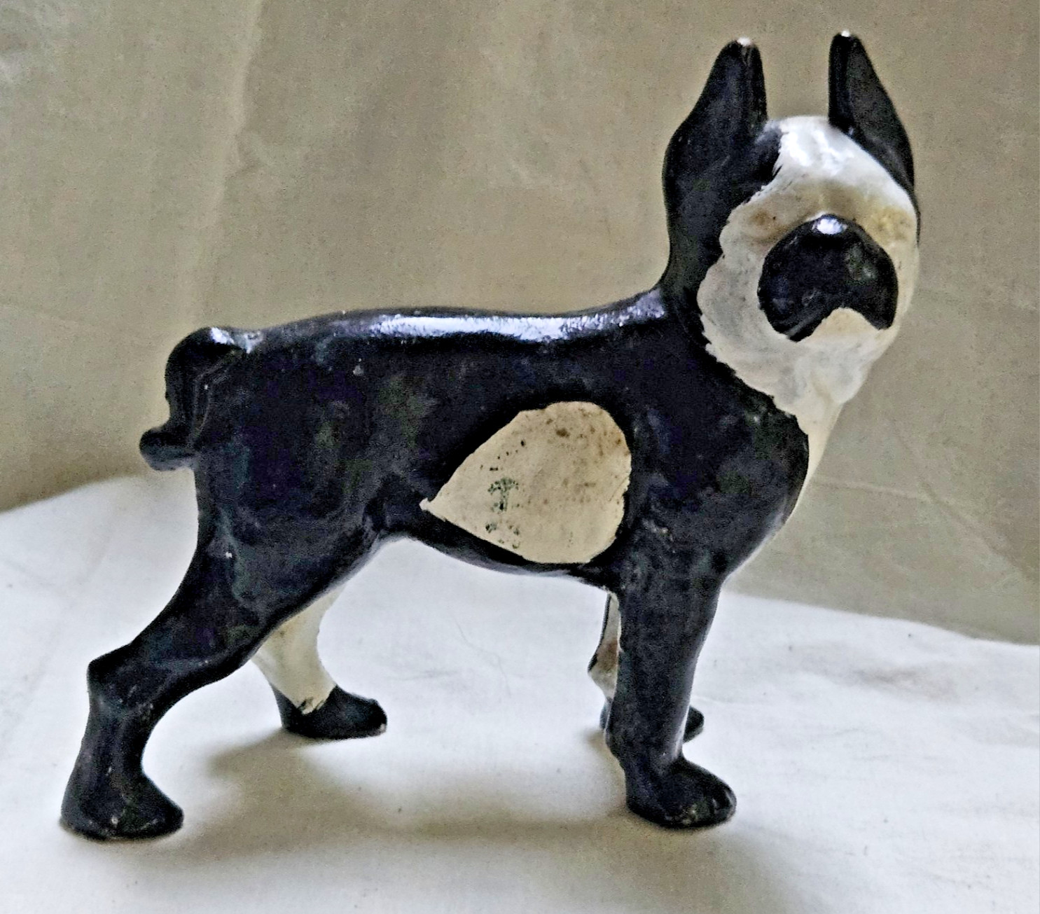 Vintage Cast Iron Boston Terrier Dog Coin Bank Black and White