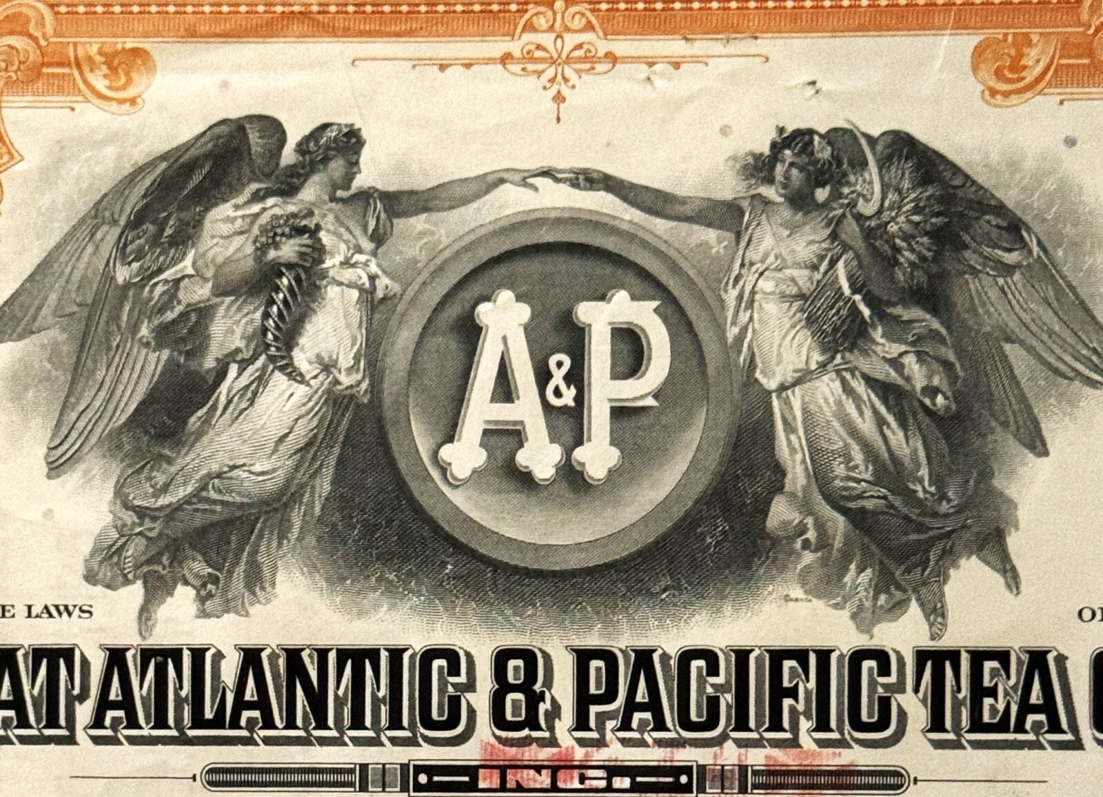 Vintage Stock Certificate 🧡 A&P Great Atlantic & Pacific Tea Co. Grocery Share