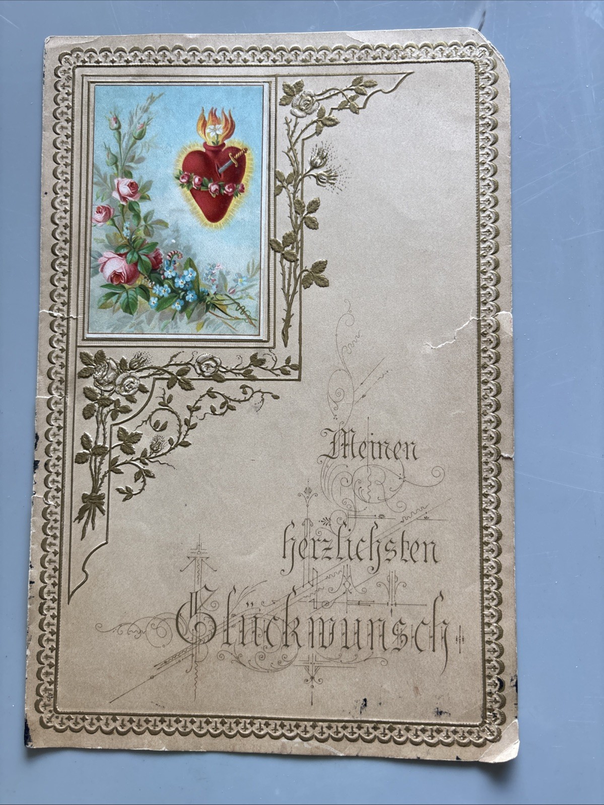 1885 German Victorian Greeting Card Religious Handwritten Antique Ephemera