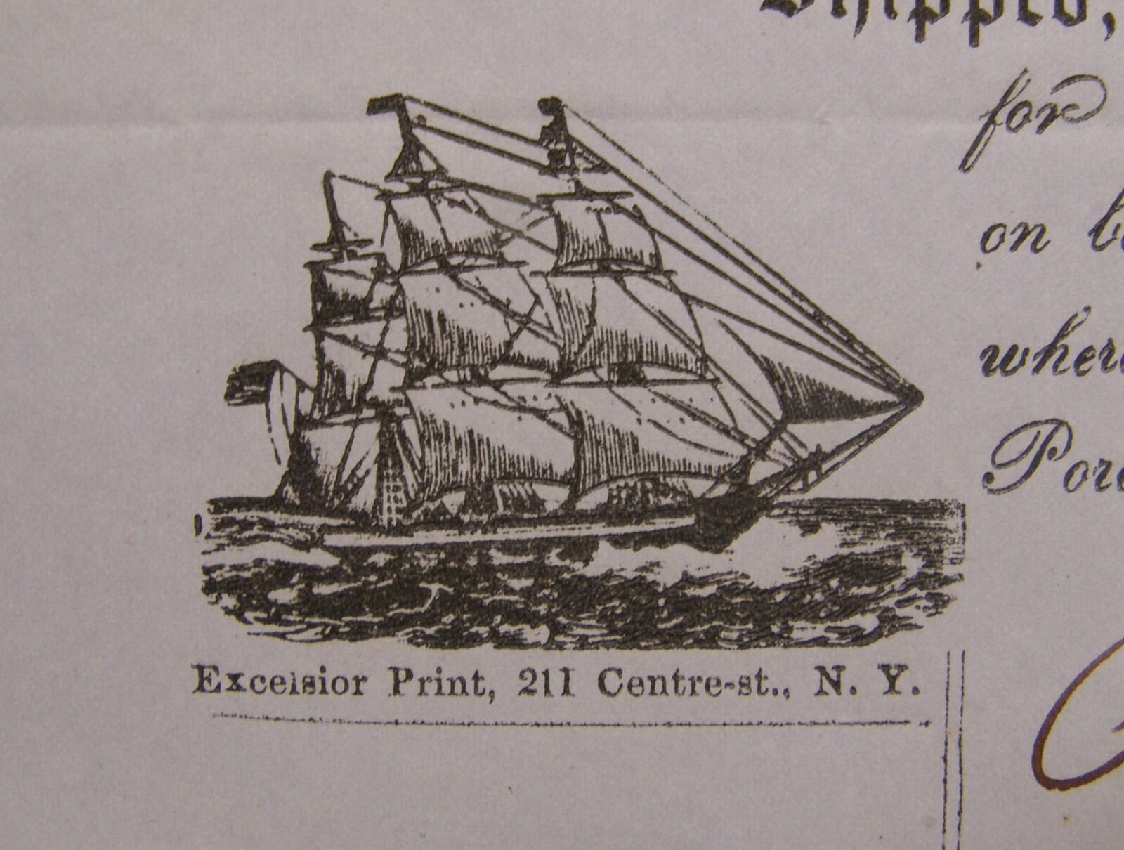 ANTIQUE 1859 SHIP\'S BILL OF LADING SCREW SCHOONER \