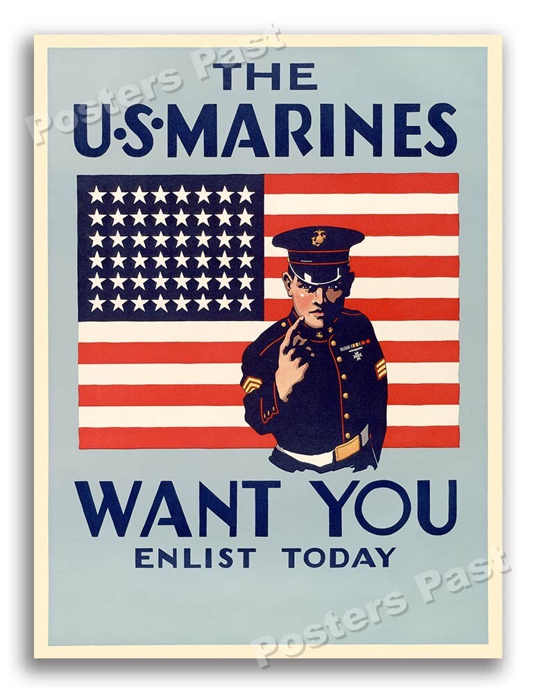 1942 The US Marines Want You Vintage Style WW2 Poster - 18x24