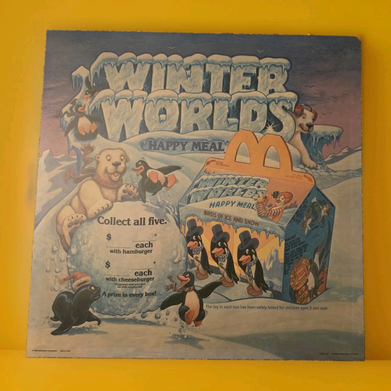 1983 Vintage McDonald\'s Translite Sign WINTER WORLDS happy meal 21.75\