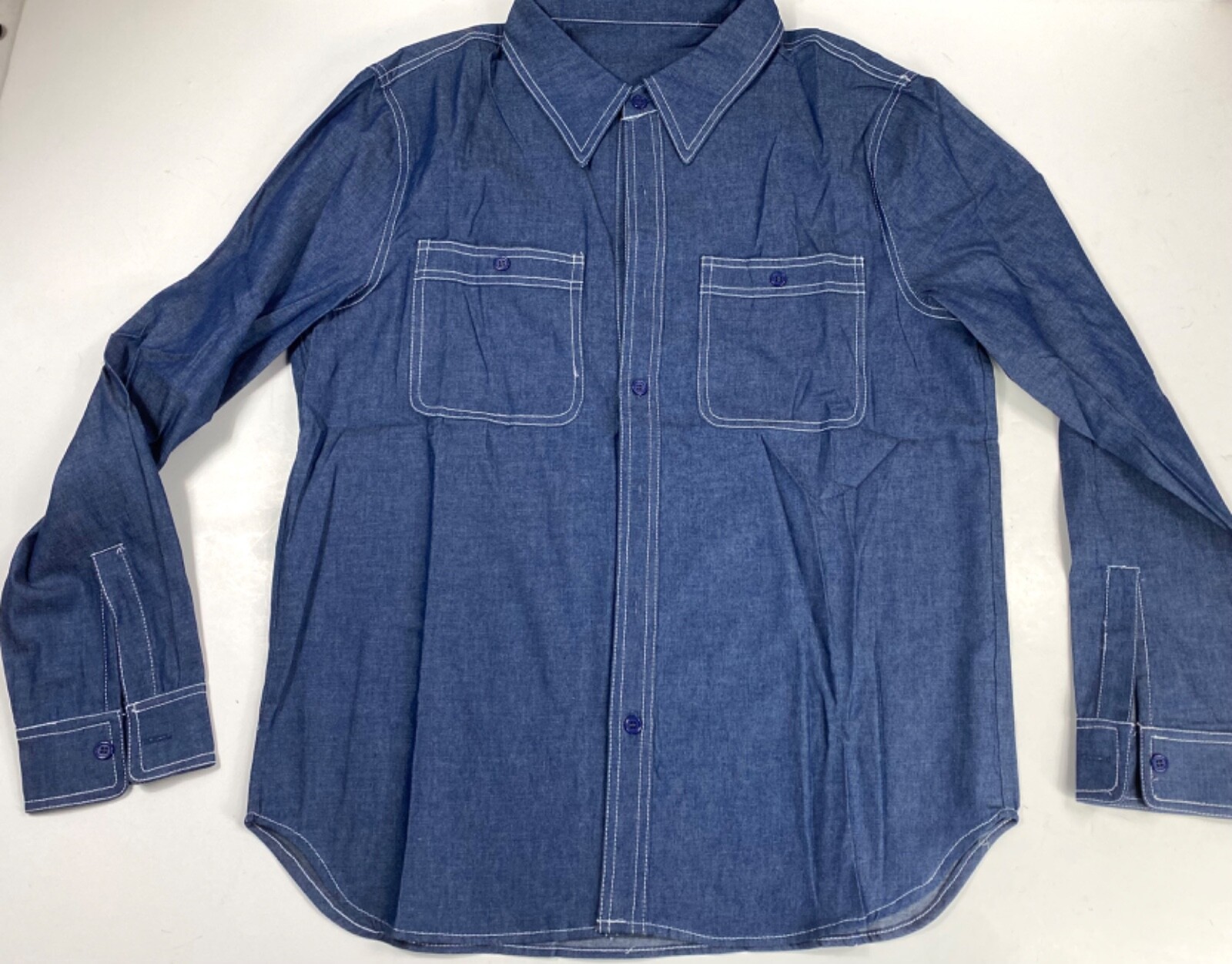WWII US NAVY ENLISTED CHAMBRAY SAILOR FIELD SHIRT- SIZE 1, 36-38R