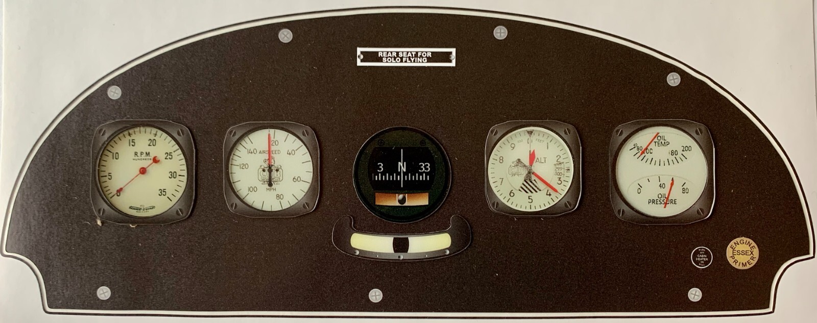 Miniature Piper J-3 Cub Instrument Panel, Vintage Aviation  MIN-J-3 CUB