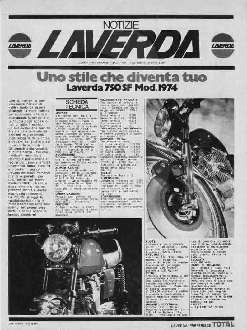 advertising Advertising - MOTO LAVERDA 750 SF 1974 MAXIMOTO MOTOITALIANE EPOCH