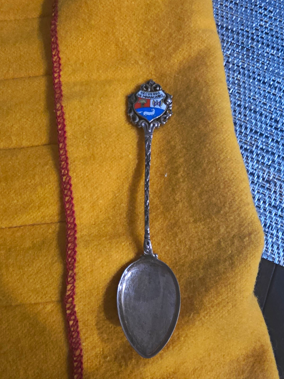 Vintage Maracaibo Venezuela Enamel Souvenir Spoon Recuerdo Ornate Crest
