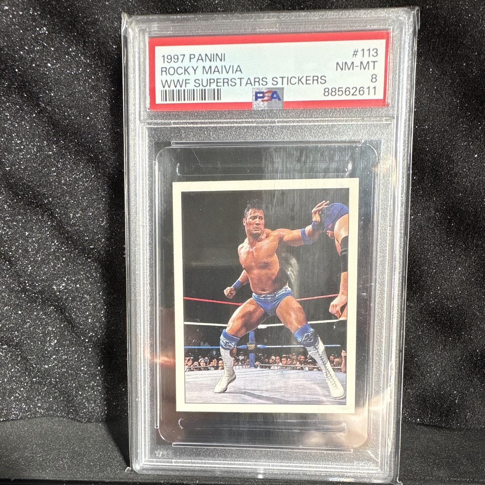 Panini 1997 WWF Superstars Stickers #113 Rocky Maivia PSA 8 NM-MT