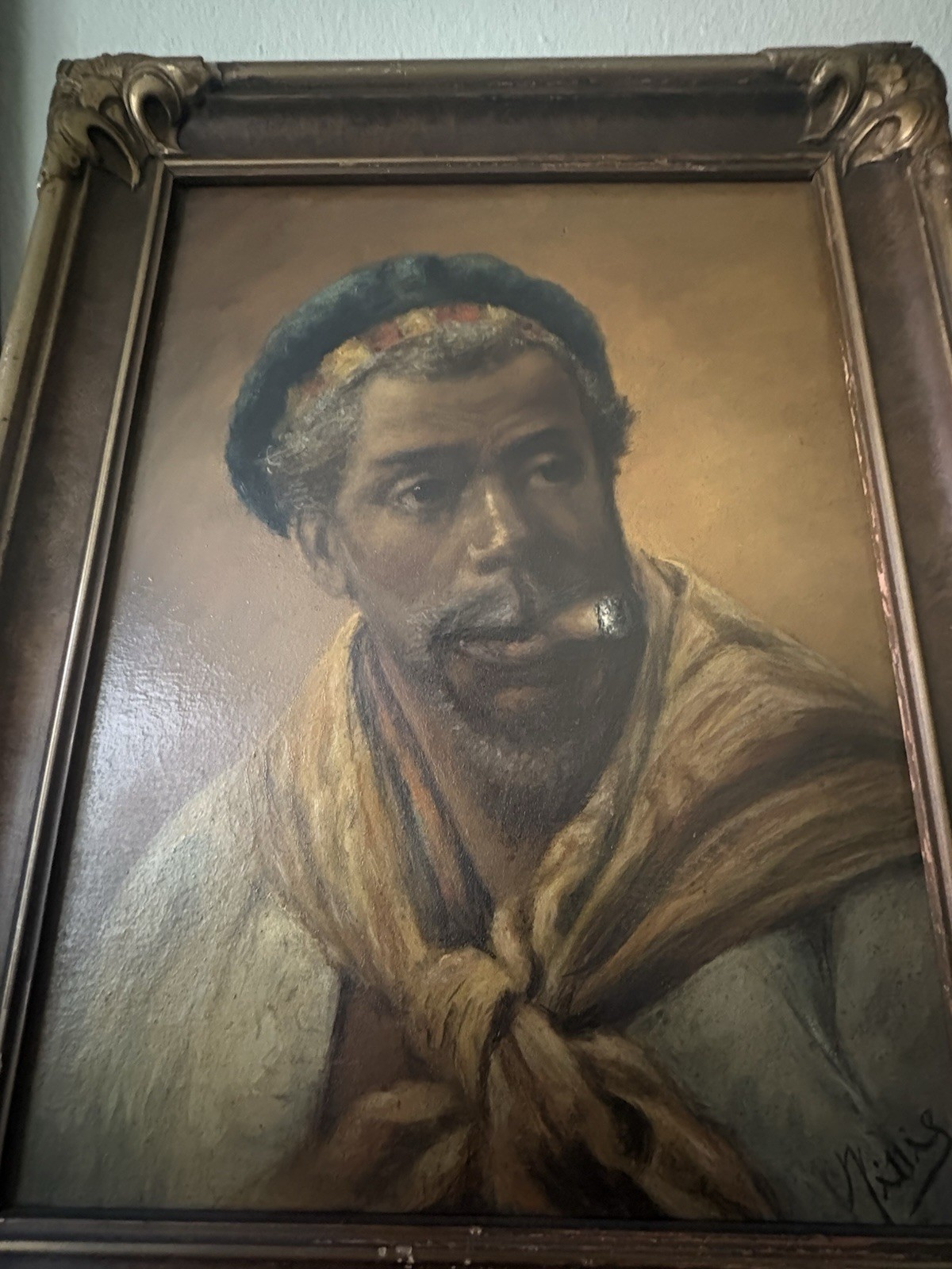 Willis African American Cigar Oil Painting Board Antique c1920s Richard E Hyland